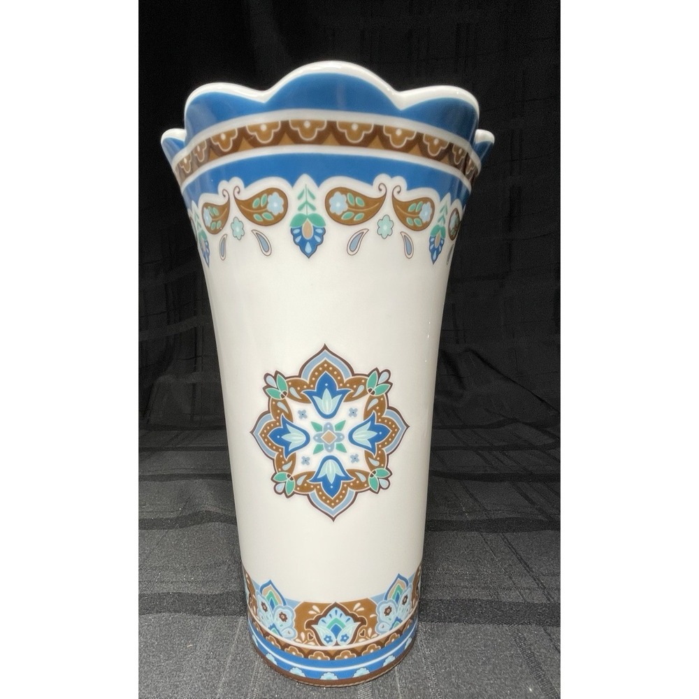 Vera Bradley My Home Paisley Java Blue Vase made by Andrea by Sadek 8.5" High
